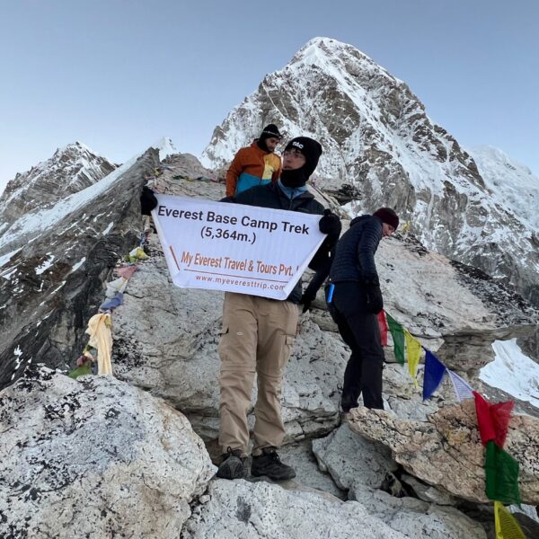 14 Days Everest Base Camp Trek 2 Hikers at Everest Base Camp
